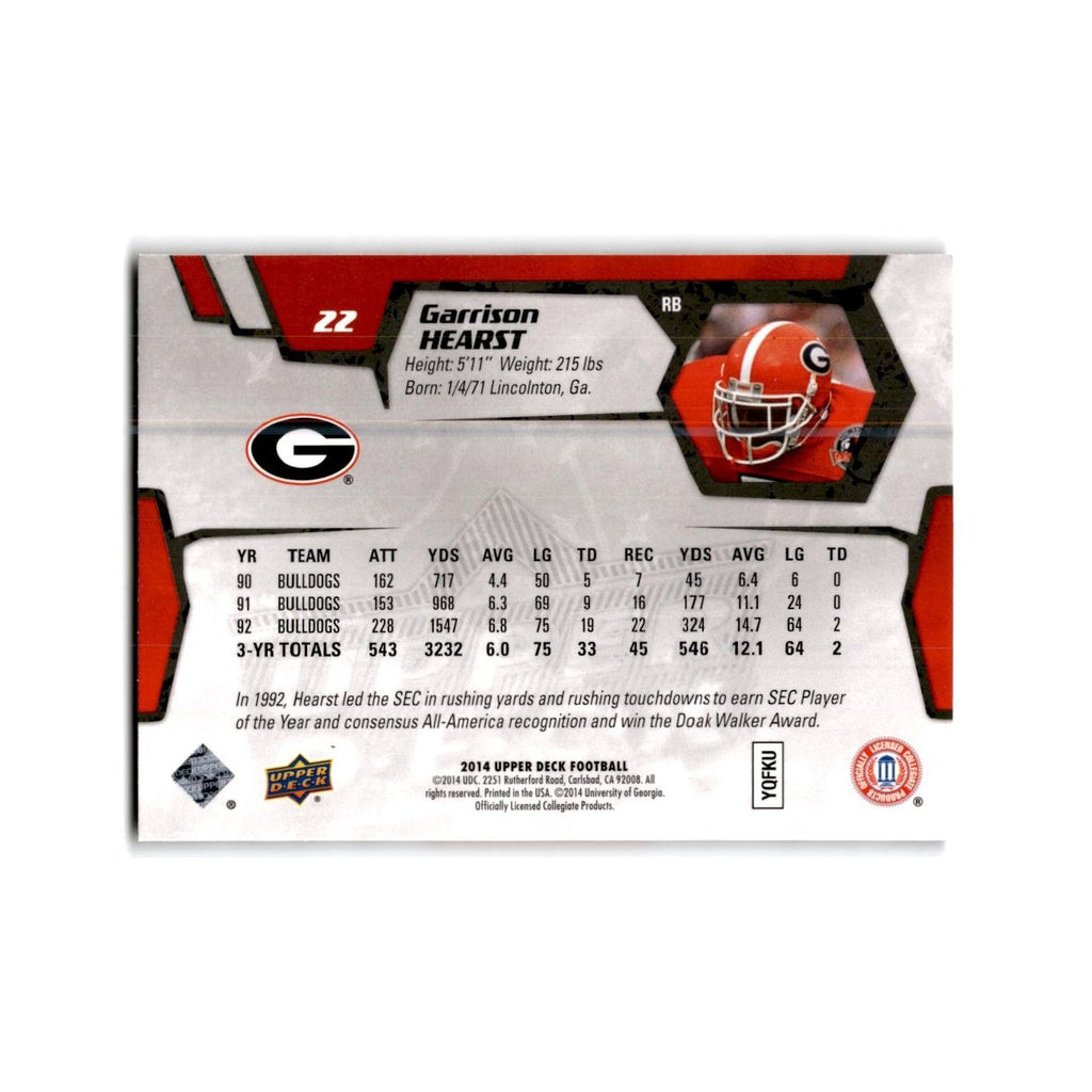 Garrison Hearst 2014 Upper Deck #22 Georgia Bulldogs Football Card NM