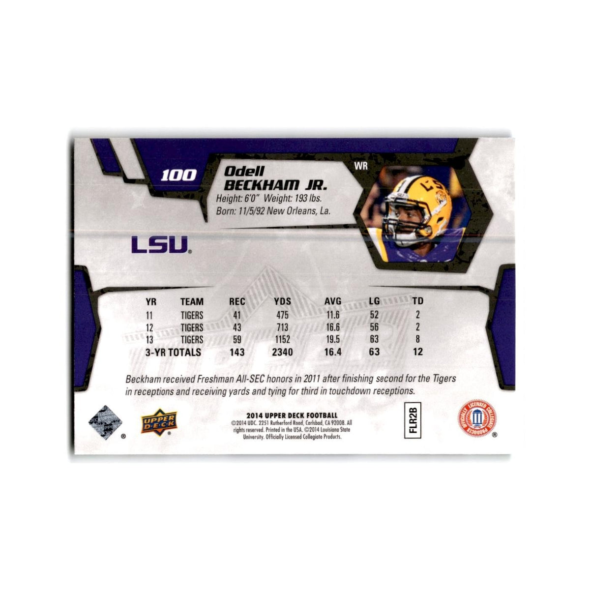 Odell Beckham Jr. 2014 Upper Deck #100 LSU Tigers Football Card NM