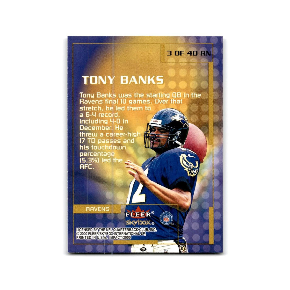 Tony Banks 2000 Impact Rewind '99 #3 Baltimore Ravens Football Card NM