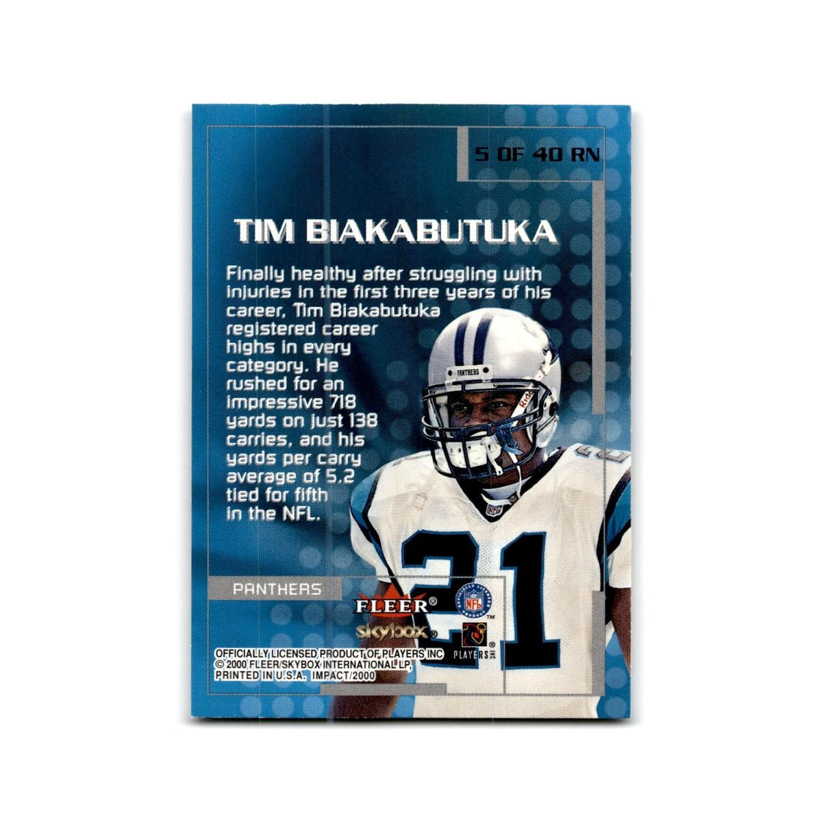 Tim Biakabutuka 2000 Impact Rewind '99 #5 Carolina Panthers Football Card NM
