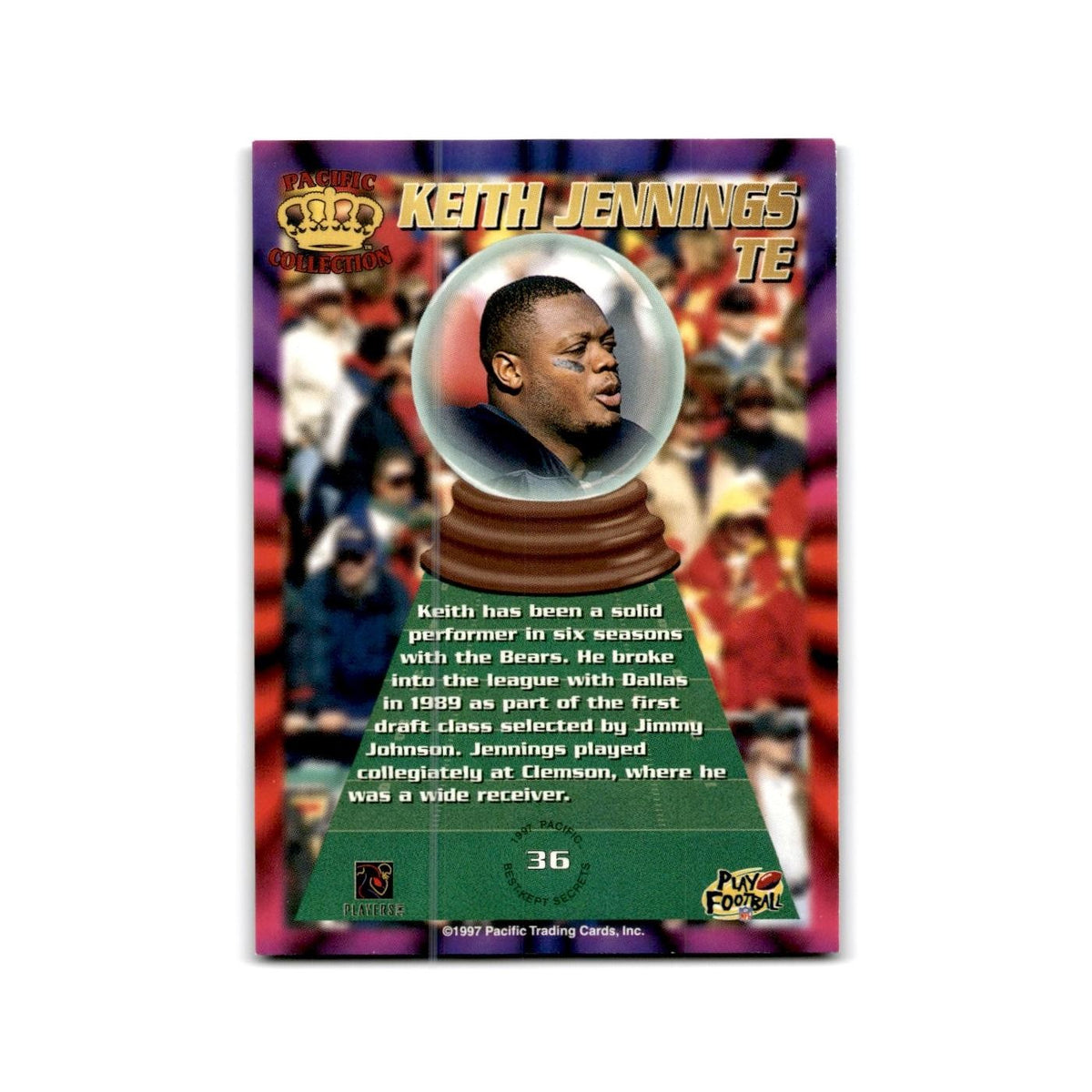 Keith Jennings 1997 Pacific #36 Chicago Bears Football Card NM