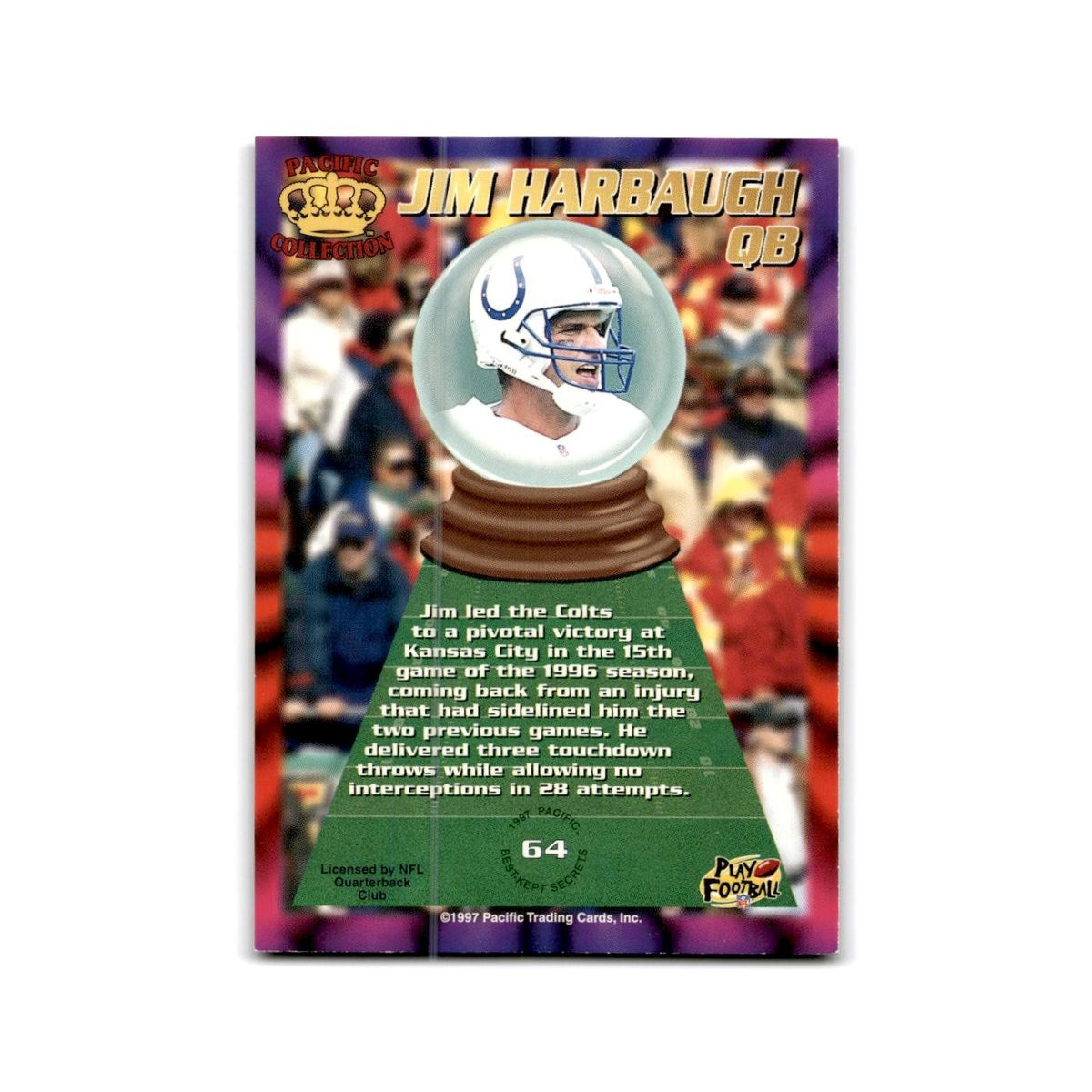 Jim Harbaugh 1997 Pacific #64 Indianapolis Colts Football Card NM