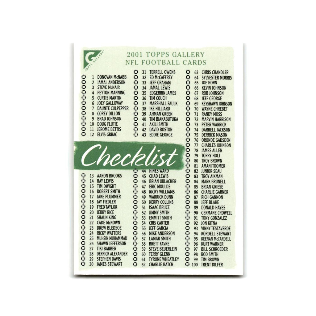 Checklist 2001 Topps Gallery #NNO Football Card NM