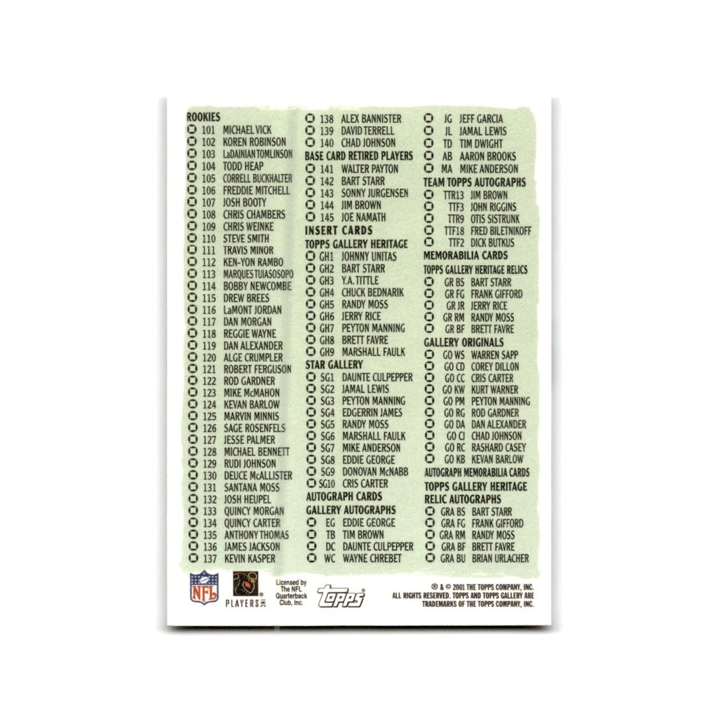 Checklist 2001 Topps Gallery #NNO Football Card NM