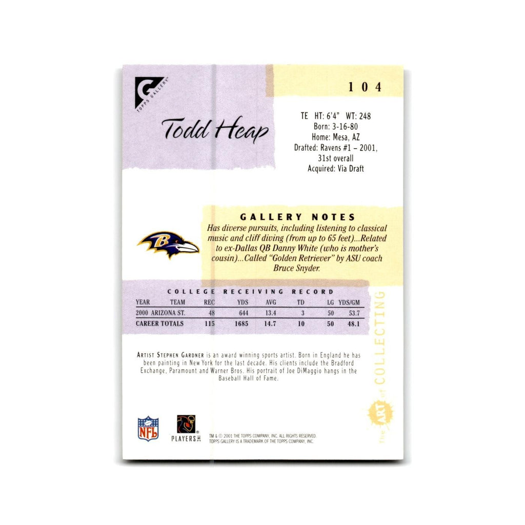 Todd Heap Rookie 2001 Topps Gallery #104 Baltimore Ravens Football Card NM
