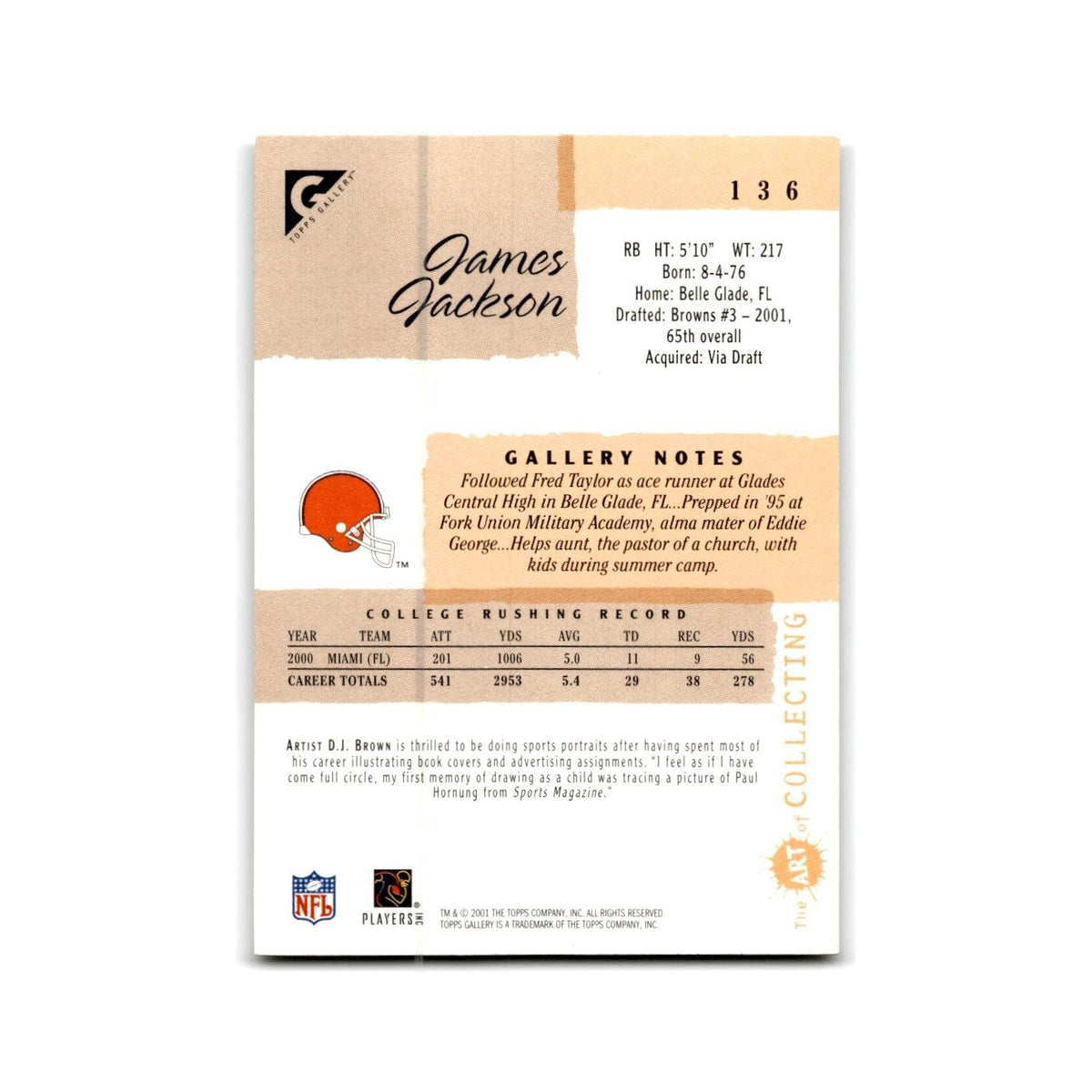 James Jackson Rookie 2001 Topps Gallery #136 Cleveland Browns Football Card NM
