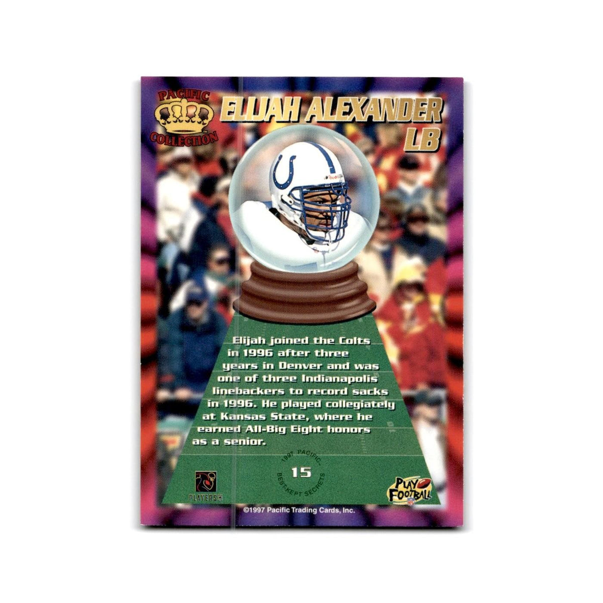 Elijah Alexander 1997 Pacific #15 Indianapolis Colts Football Card NM