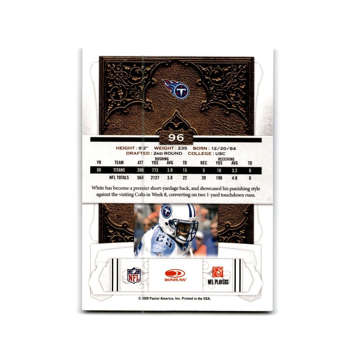 LenDale White 2009 Donruss Classics #96 Tennessee Titans Football Card NM
