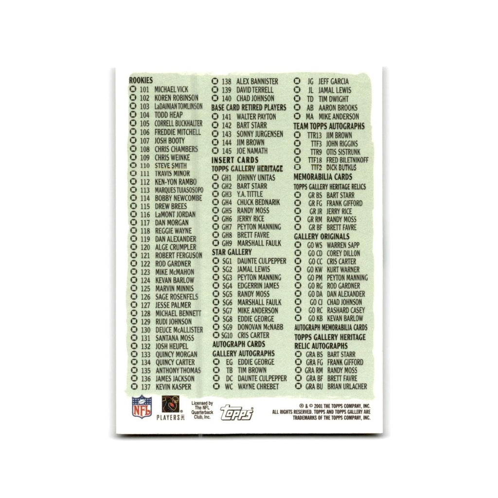 Checklist 2001 Topps Gallery #NNO Football Card NM