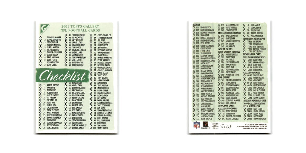 Checklist 2001 Topps Gallery #NNO Football Card NM