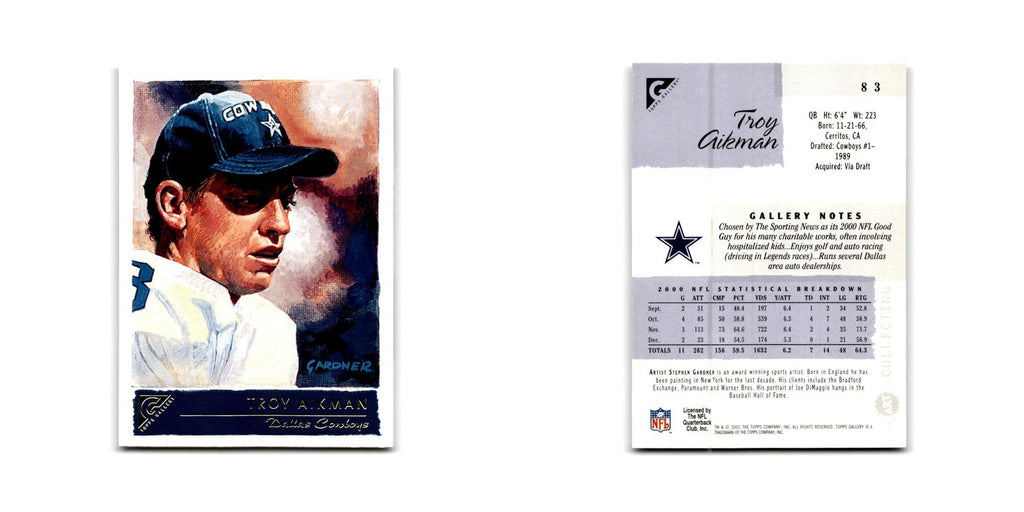 Troy Aikman 2001 Topps Gallery #83 Dallas Cowboys Football Card NM