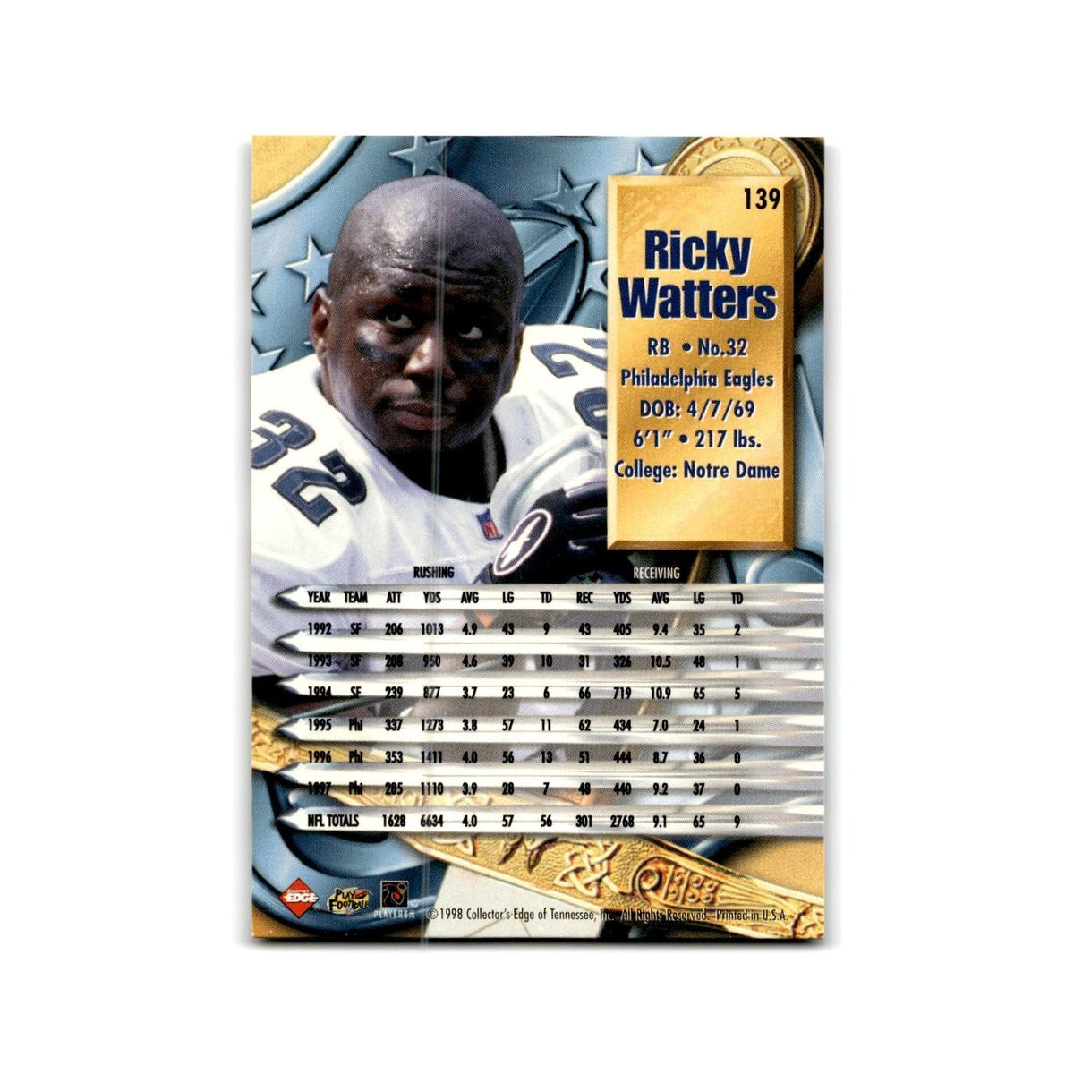 Ricky Watters 1998 Collector's Edge Supreme Season Review #139 Eagles NM