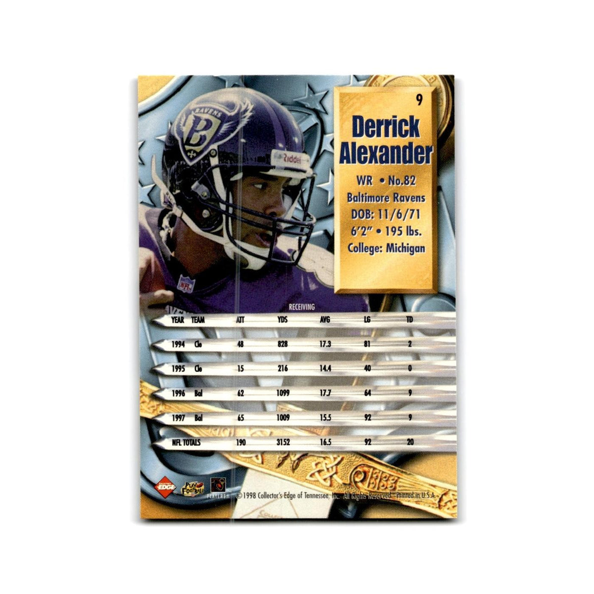 Derrick Alexander 1998 Collector's Edge Supreme Season Review #9 Ravens NM
