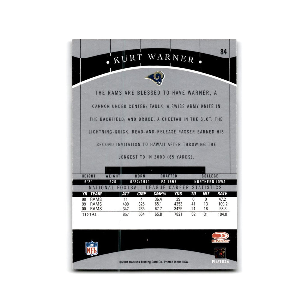 Kurt Warner 2001 Donruss Classics #84 St. Louis Rams Football Card NM