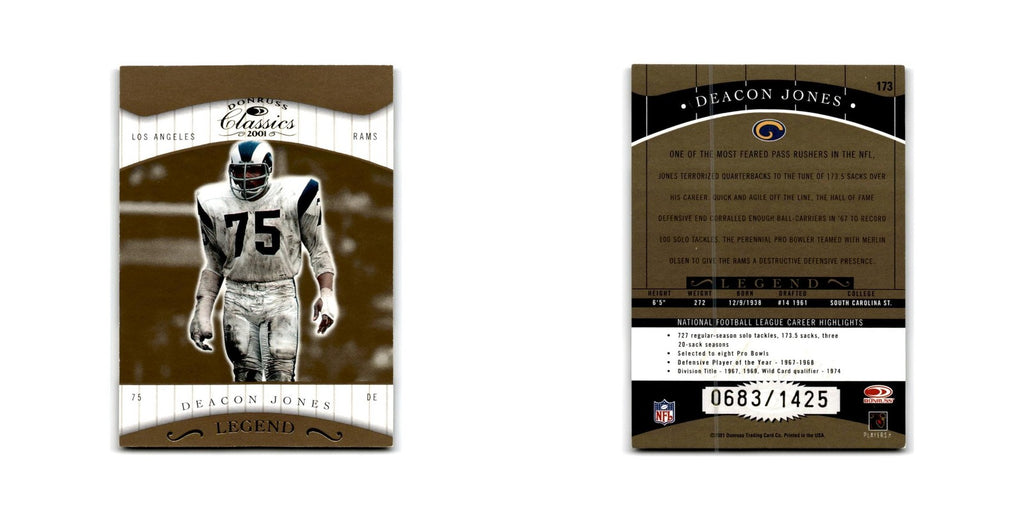 Deacon Jones #/100 2001 Donruss Classics #173 Los Angeles Rams Football Card NM
