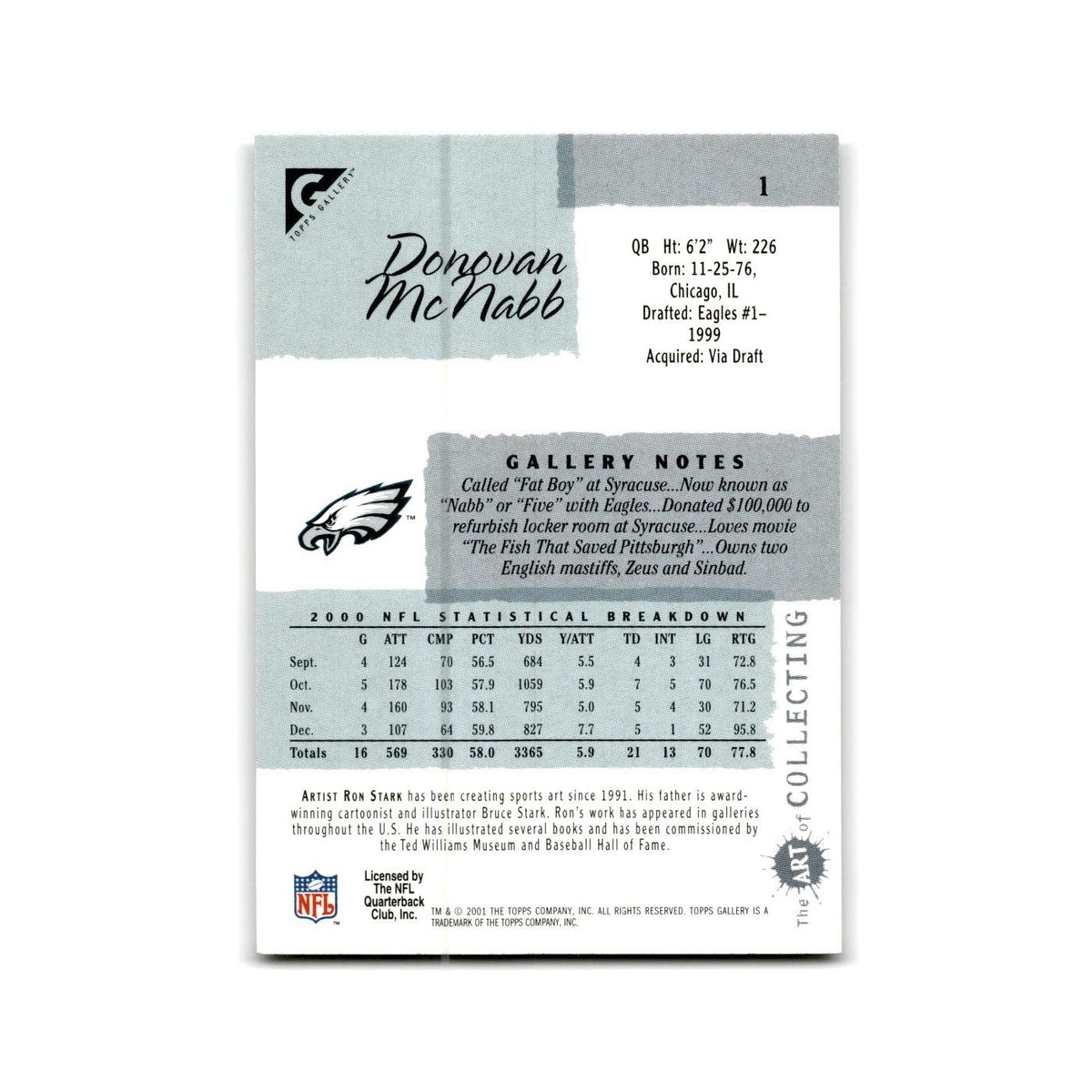 Donovan McNabb 2001 Topps Gallery #1 Philadelphia Eagles Football Card NM