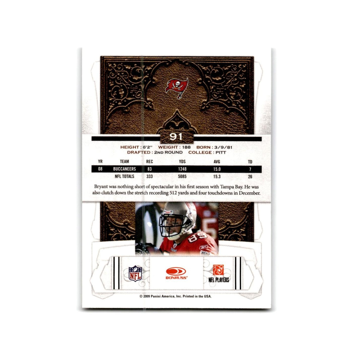Antonio Bryant 2009 Donruss Classics #91 Tampa Bay Buccaneers Football Card NM