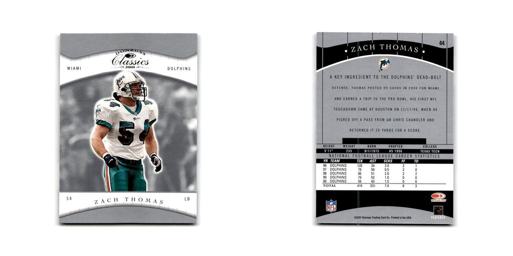 Zach Thomas 2001 Donruss Classics #44 Miami Dolphins Football Card NM