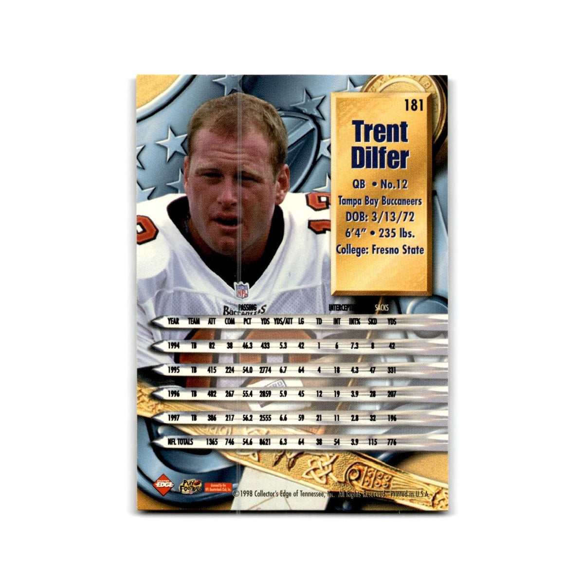 Trent Dilfer 1998 Collector's Edge Supreme Season Review #181 Buccaneers NM