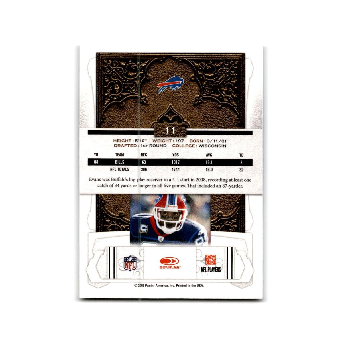Lee Evans 2009 Donruss Classics #11 Buffalo Bills Football Card NM