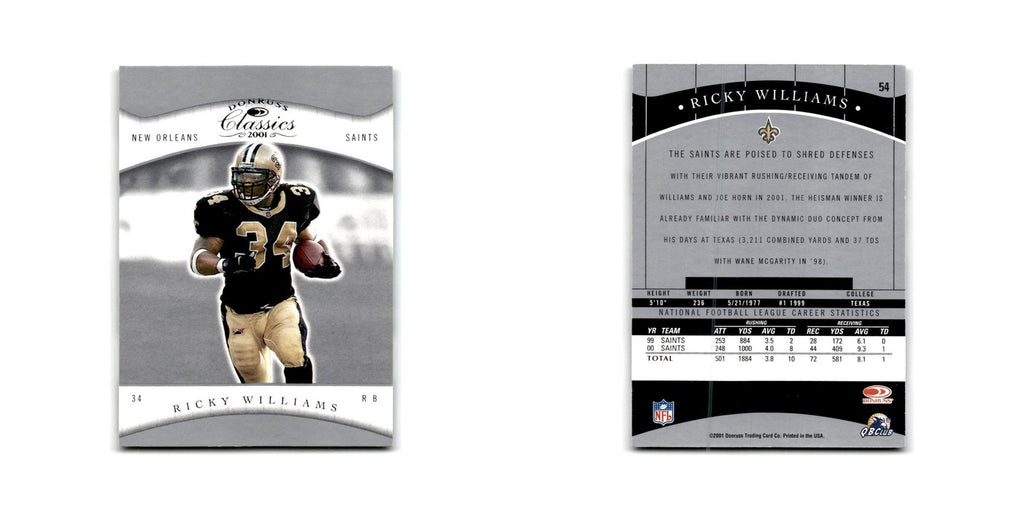 Ricky Williams 2001 Donruss Classics #54 New Orleans Saints Football Card NM