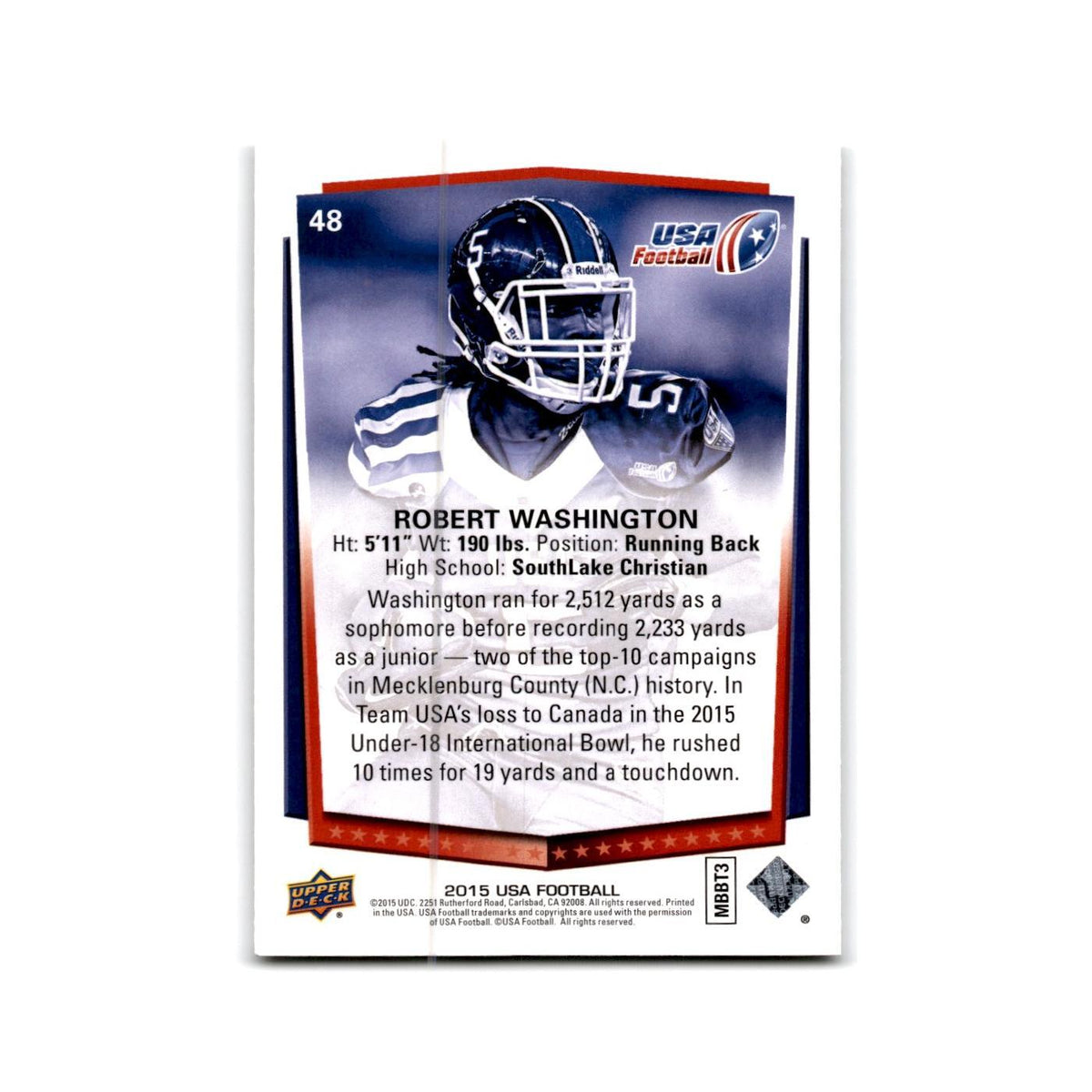 Robert Washington 2015 Upper Deck USA #48 USA Football Card NM