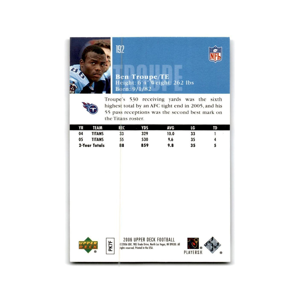 Ben Troupe 2006 Upper Deck #192 Tennessee Titans Football Card NM