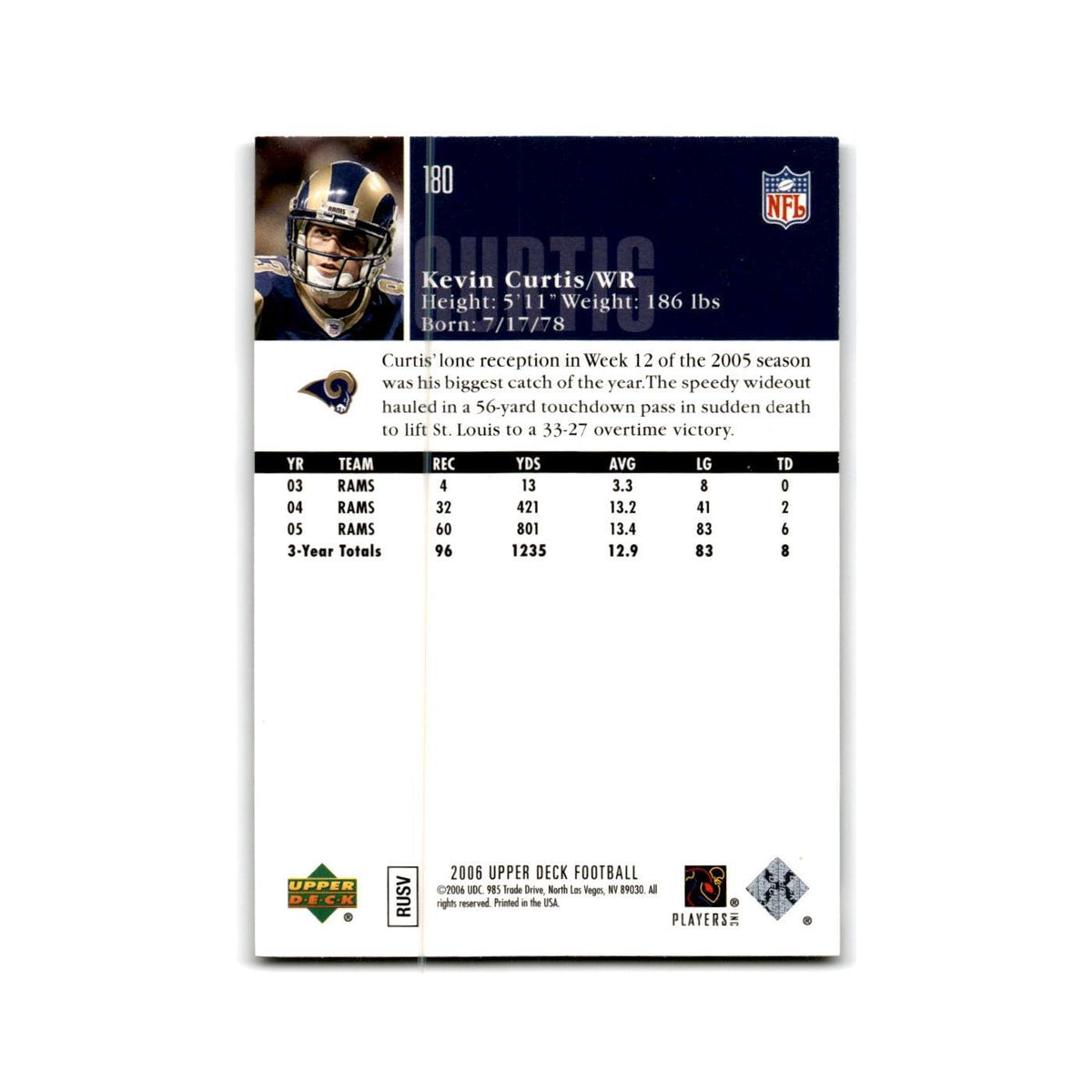 Kevin Curtis 2006 Upper Deck #180 St. Louis Rams Football Card NM