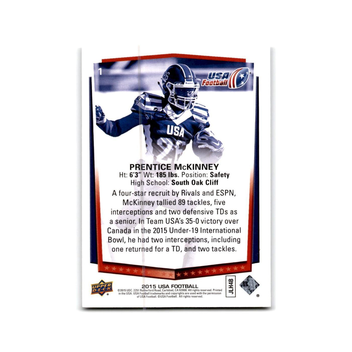 Prentice McKinney 2015 Upper Deck USA #1 USA Football Card NM