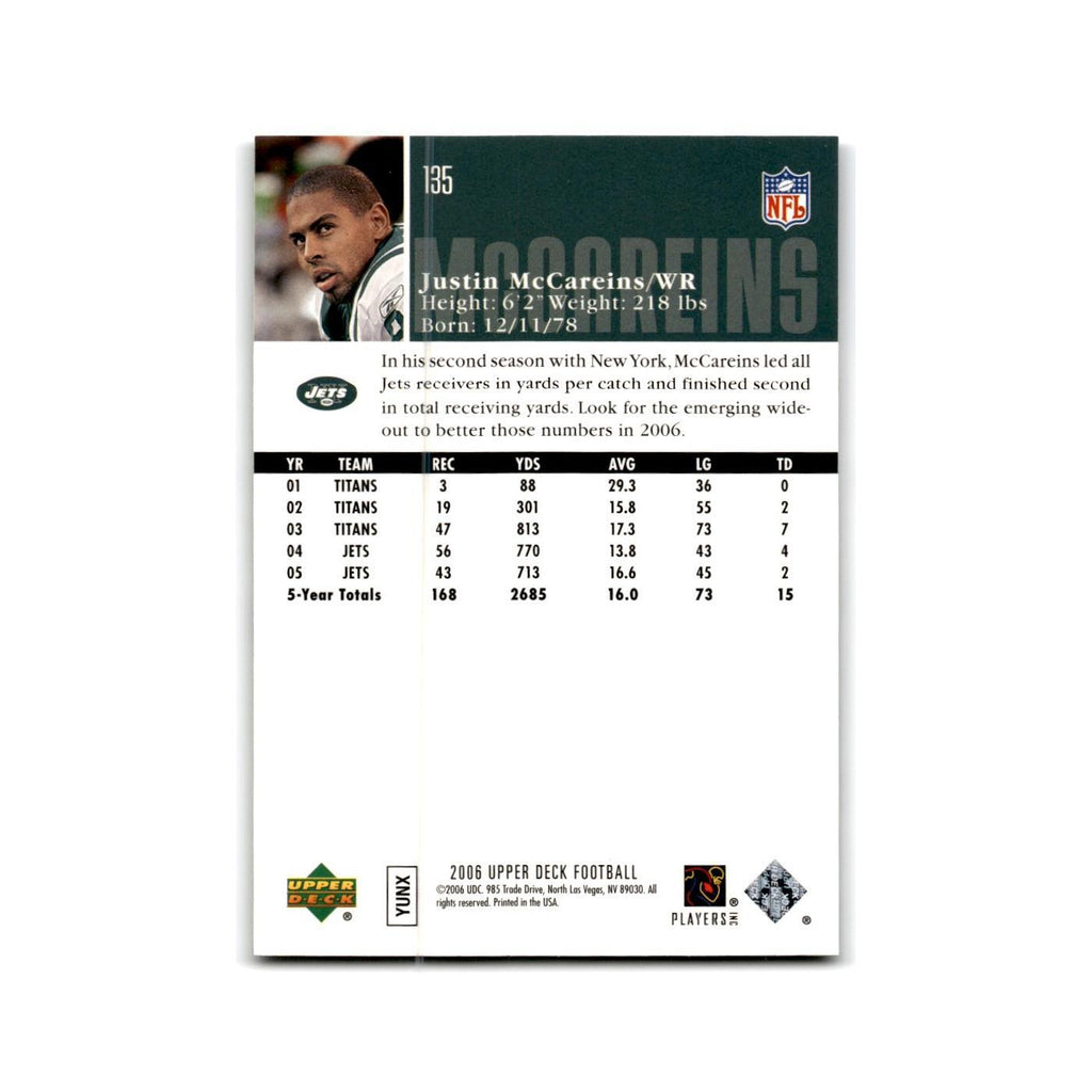 Justin McCareins 2006 Upper Deck #135 New York Jets Football Card NM
