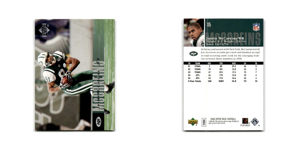 Justin McCareins 2006 Upper Deck #135 New York Jets Football Card NM