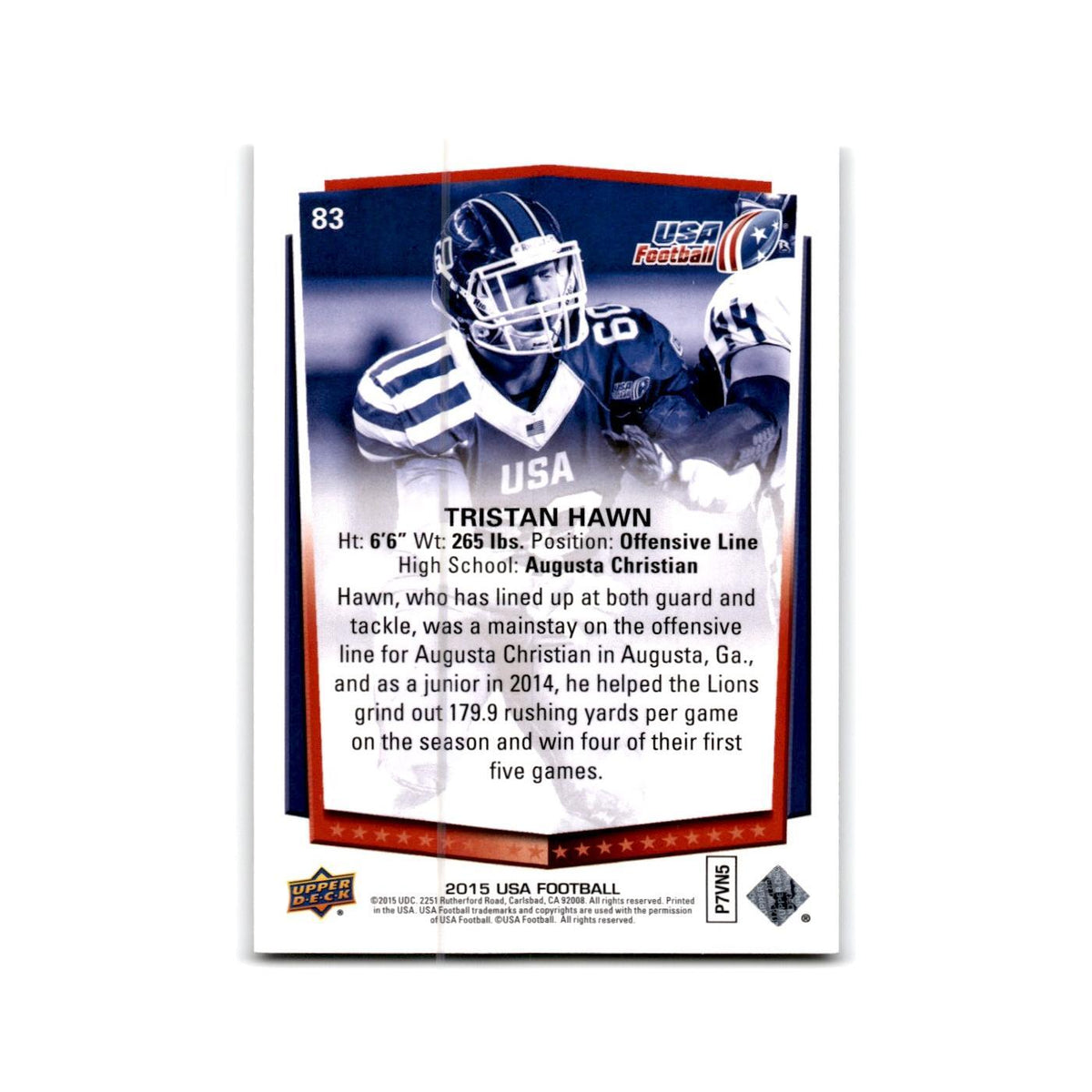 Tristan Hawn 2015 Upper Deck USA #83 USA Football Card NM