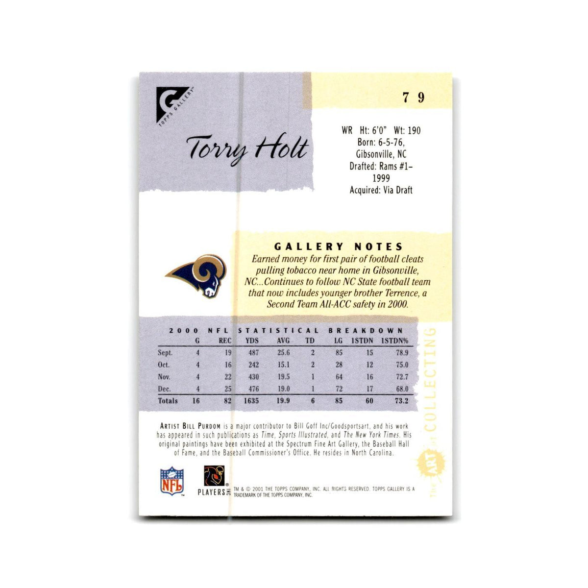 Torry Holt 2001 Topps Gallery #79 St. Louis Rams Football Card NM