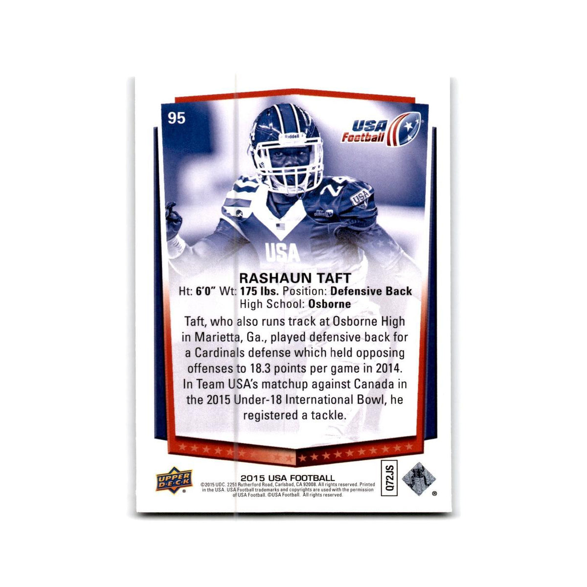 Rashaun Taft 2015 Upper Deck USA #95 USA Football Card NM
