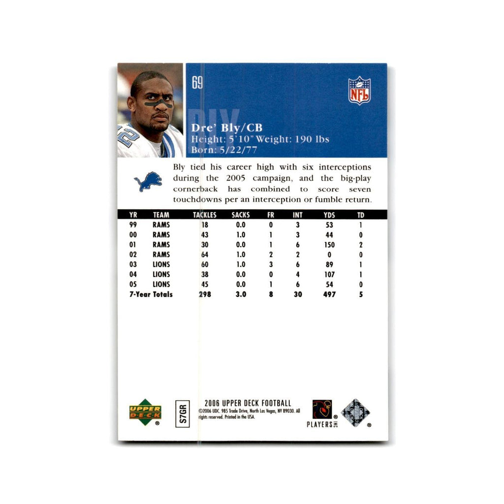 Dre' Bly 2006 Upper Deck #69 Detroit Lions Football Card NM