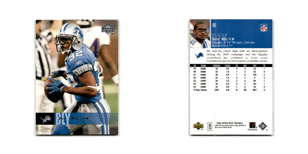 Dre' Bly 2006 Upper Deck #69 Detroit Lions Football Card NM