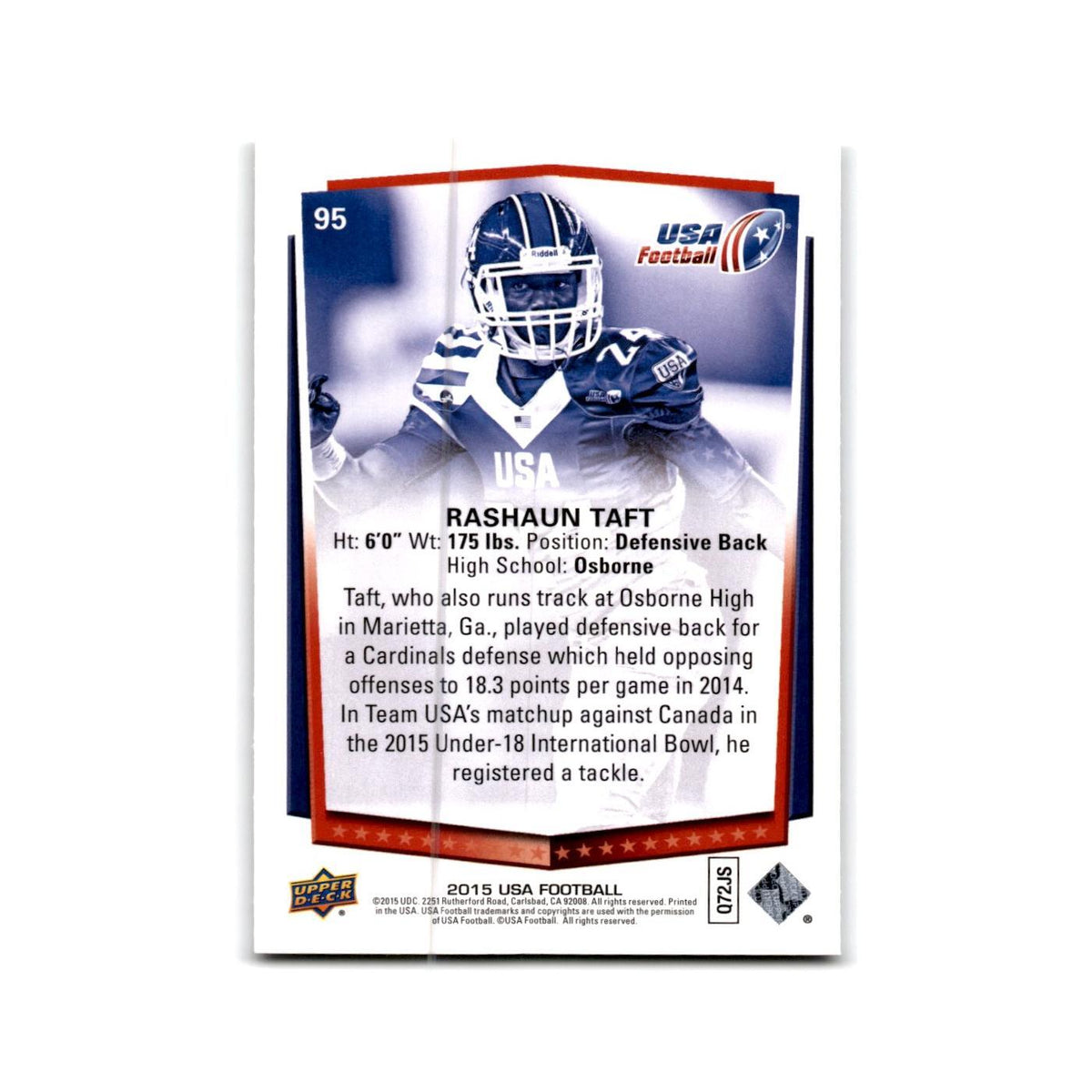 Rashaun Taft 2015 Upper Deck USA #95 USA Football Card NM
