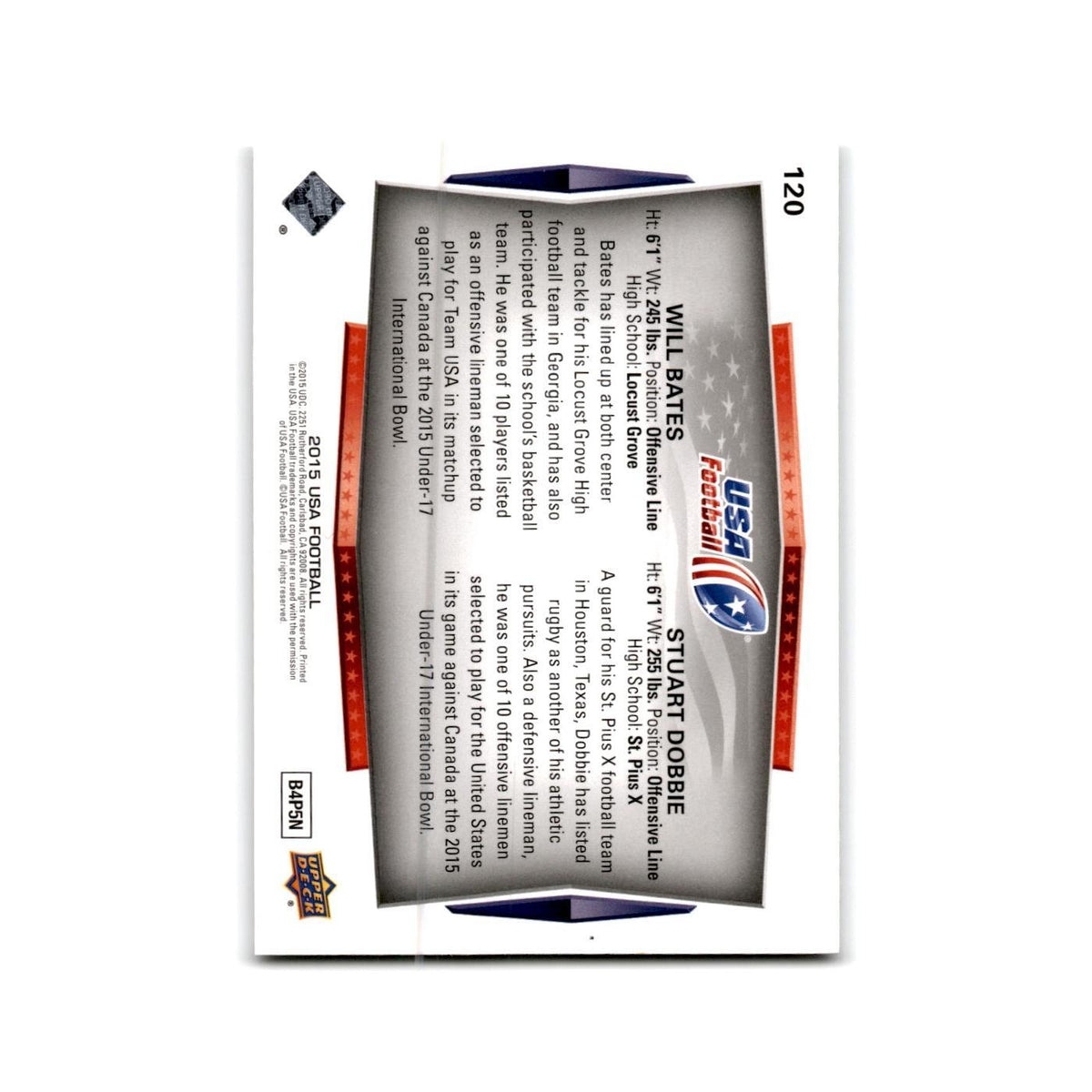 Stuart Dobbie Will Bates 2015 Upper Deck USA #120 USA Football Card NM