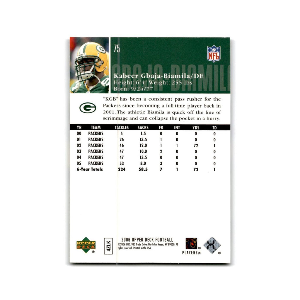 Kabeer Gbaja-Biamila 2006 Upper Deck #75 Green Bay Packers Football Card NM