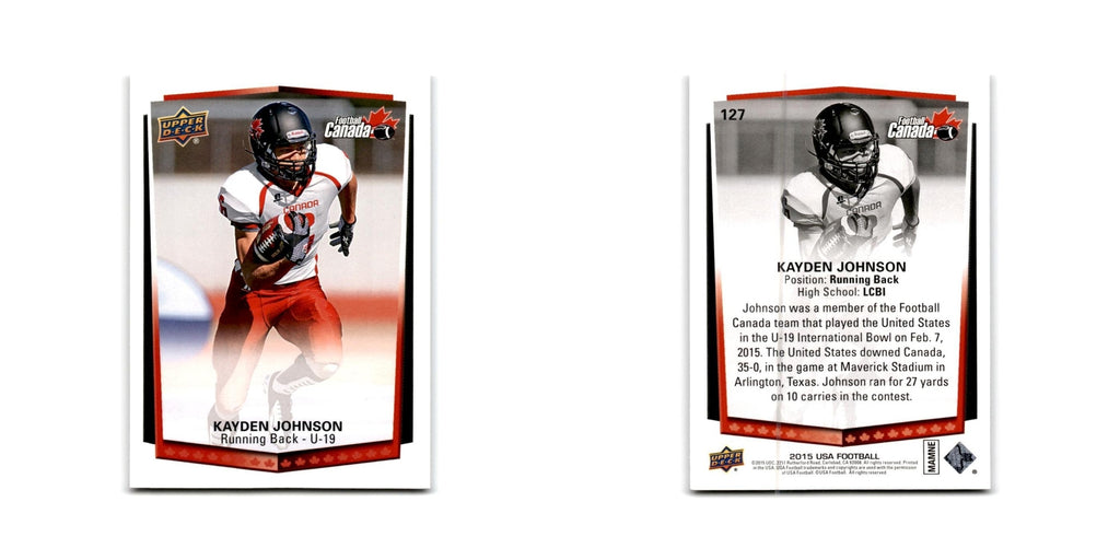 Kayden Johnson 2015 Upper Deck USA #127 Canada Football Card NM