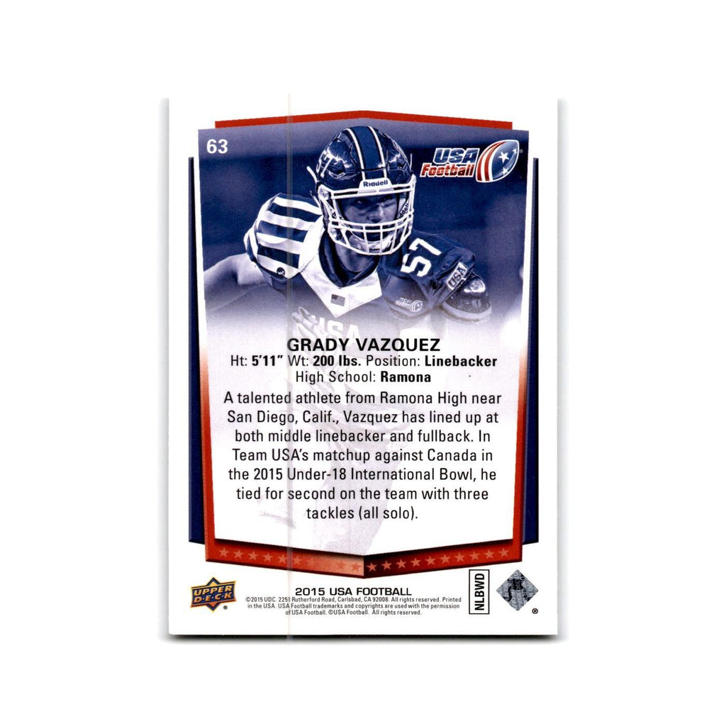 Grady Vazquez 2015 Upper Deck USA #63 USA Football Card NM