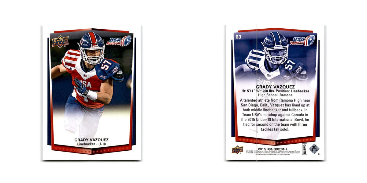 Grady Vazquez 2015 Upper Deck USA #63 USA Football Card NM