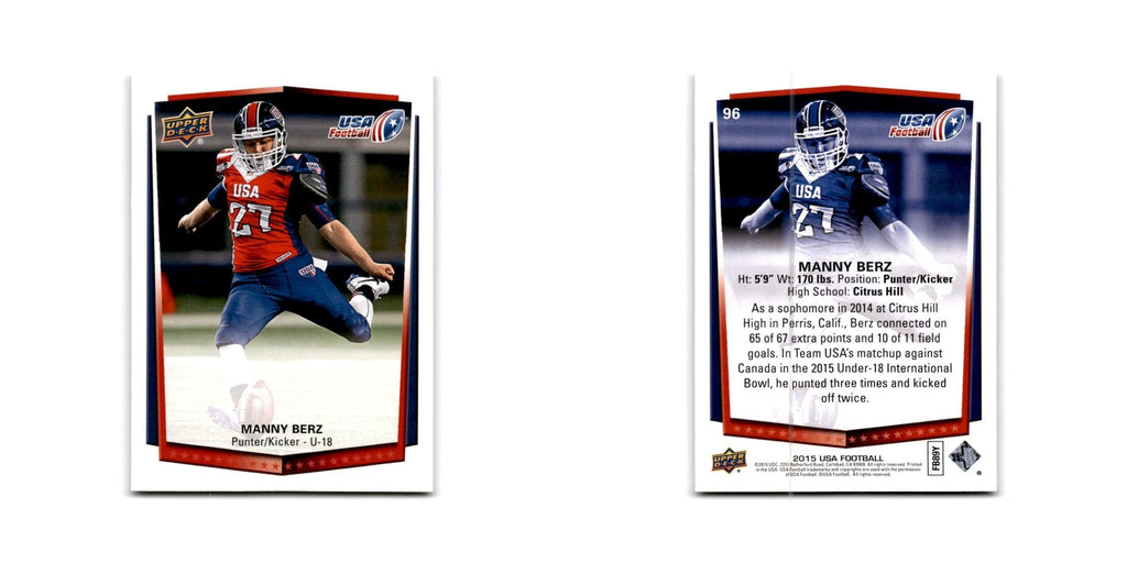 Manny Berz 2015 Upper Deck USA #96 USA Football Card NM