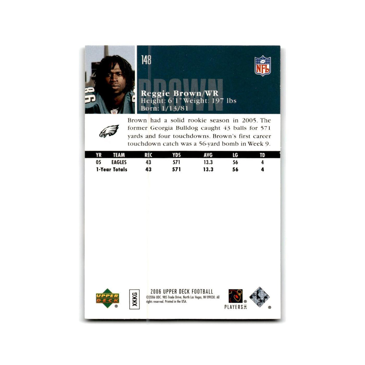 Reggie Brown 2006 Upper Deck #148 Philadelphia Eagles Football Card NM