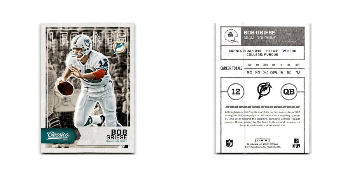 Bob Griese 2016 Panini Classics #158 Miami Dolphins Football Card NM