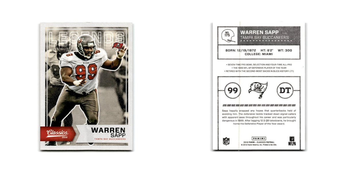 Warren Sapp 2016 Panini Classics #175 Tampa Bay Buccaneers Football Card NM