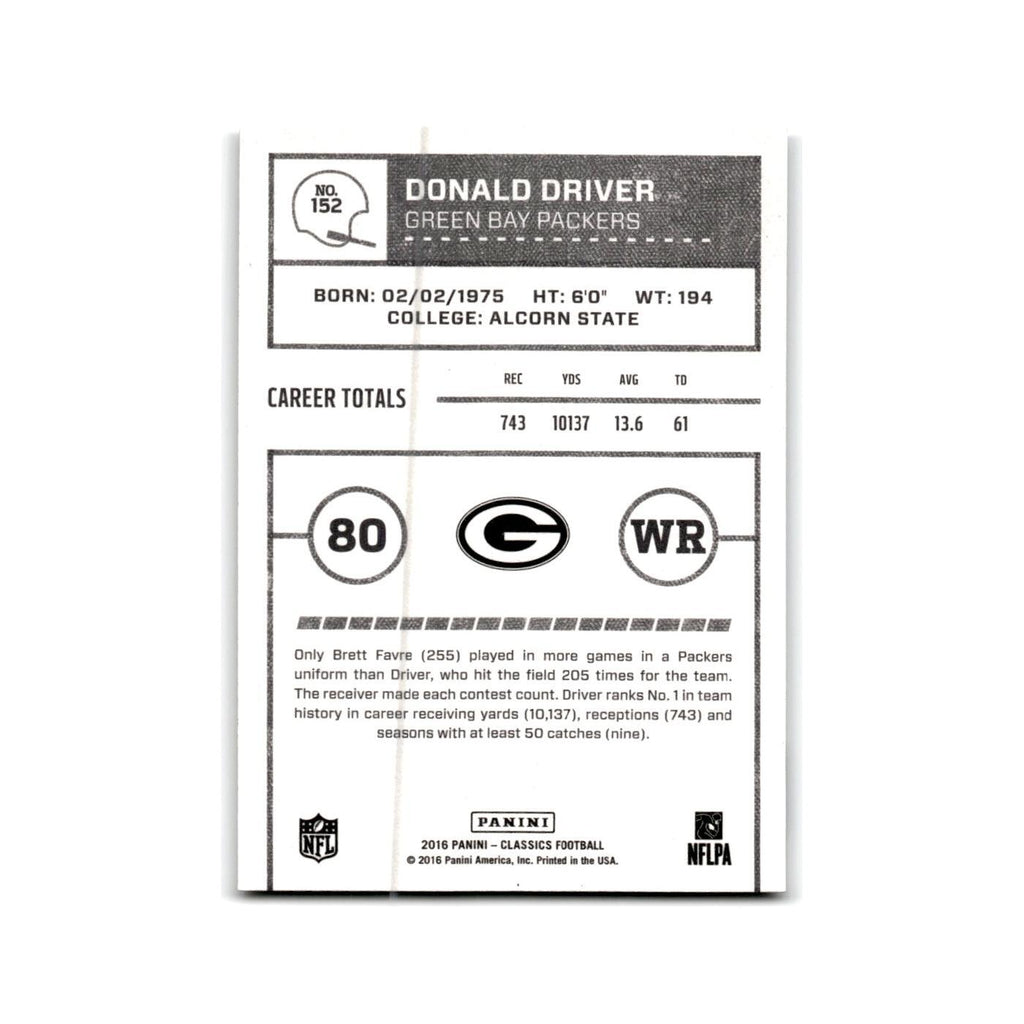 Donald Driver 2016 Panini Classics #152 Green Bay Packers Football Card NM