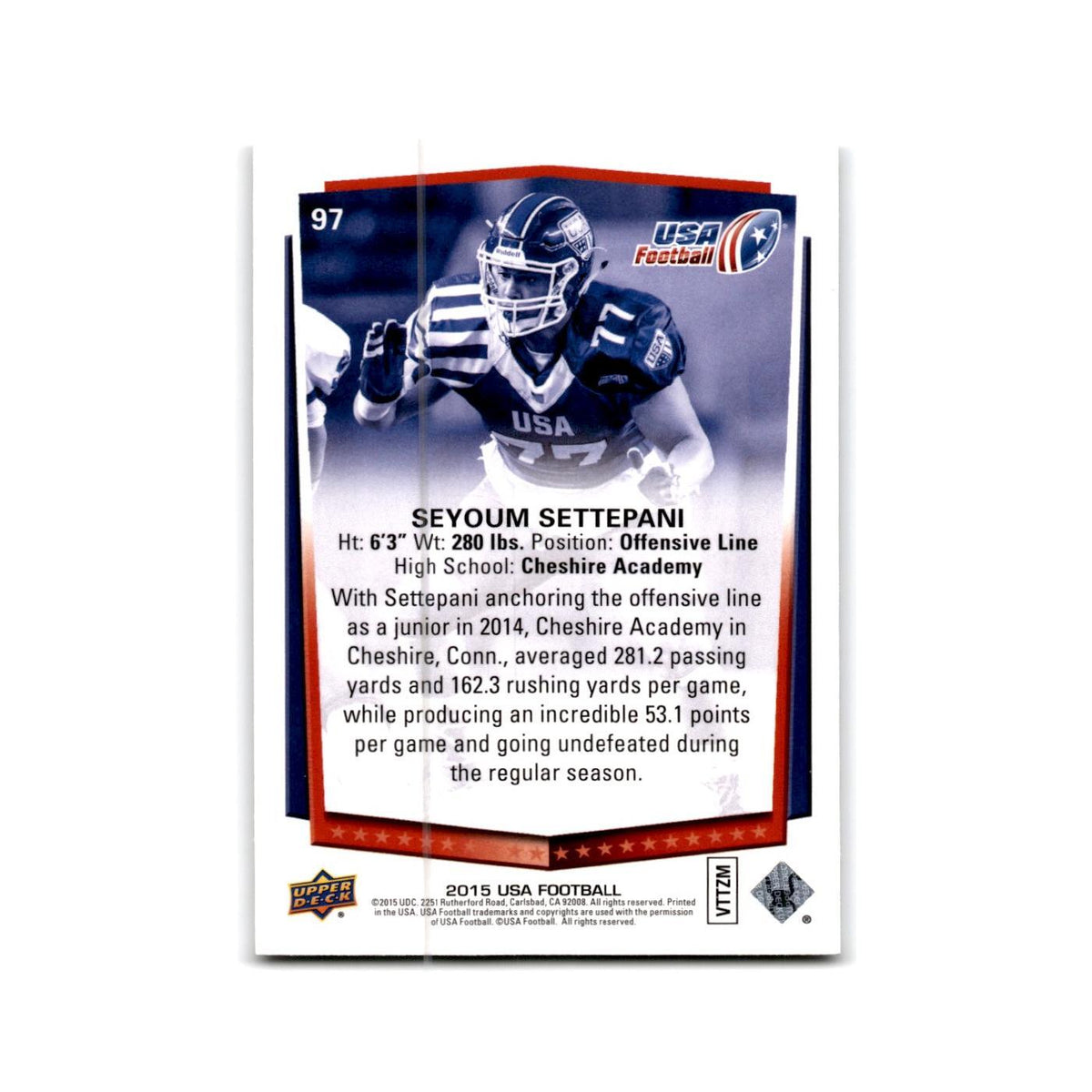 Seyoum Settepani 2015 Upper Deck USA #97 USA Football Card NM