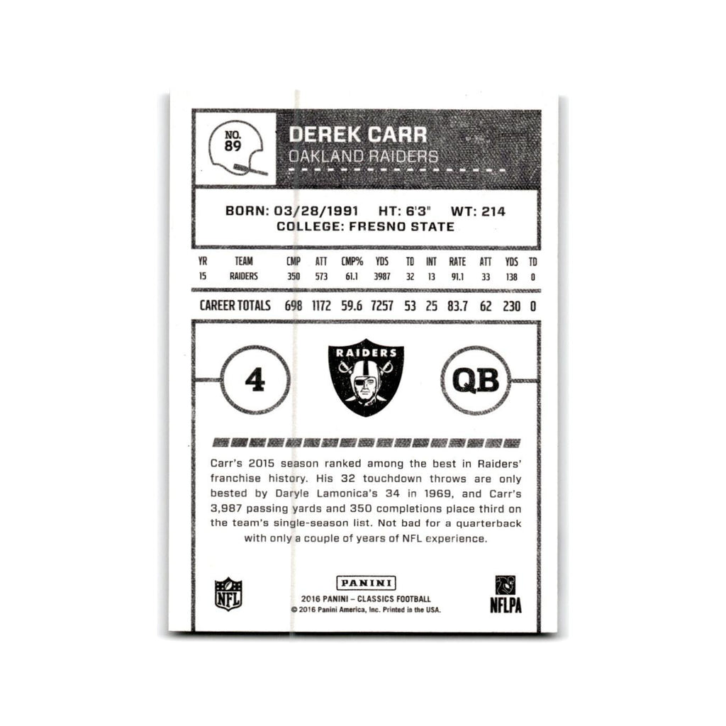 Derek Carr 2016 Panini Classics #89 Oakland Raiders Football Card NM