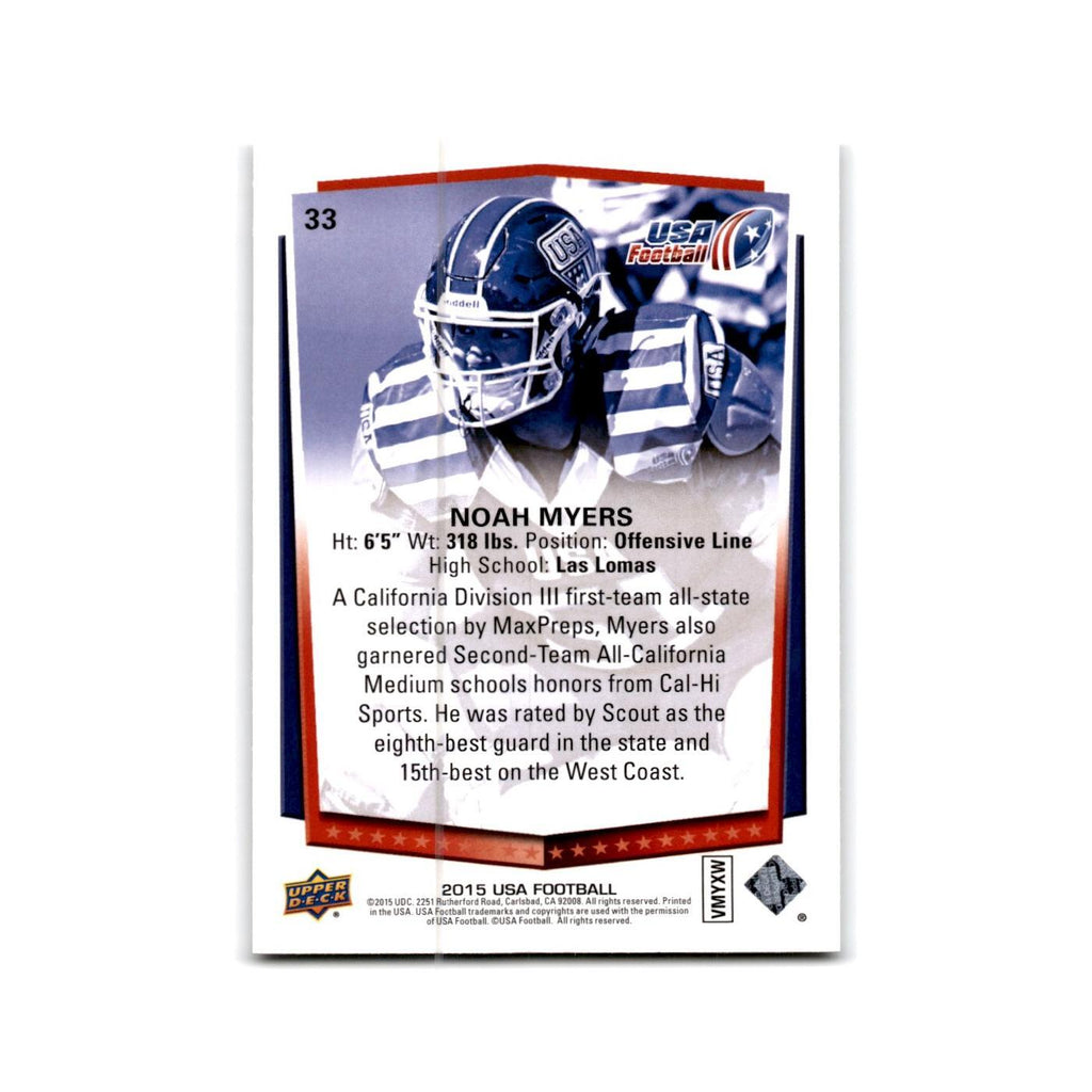 Noah Myers 2015 Upper Deck USA #33 USA Football Card NM